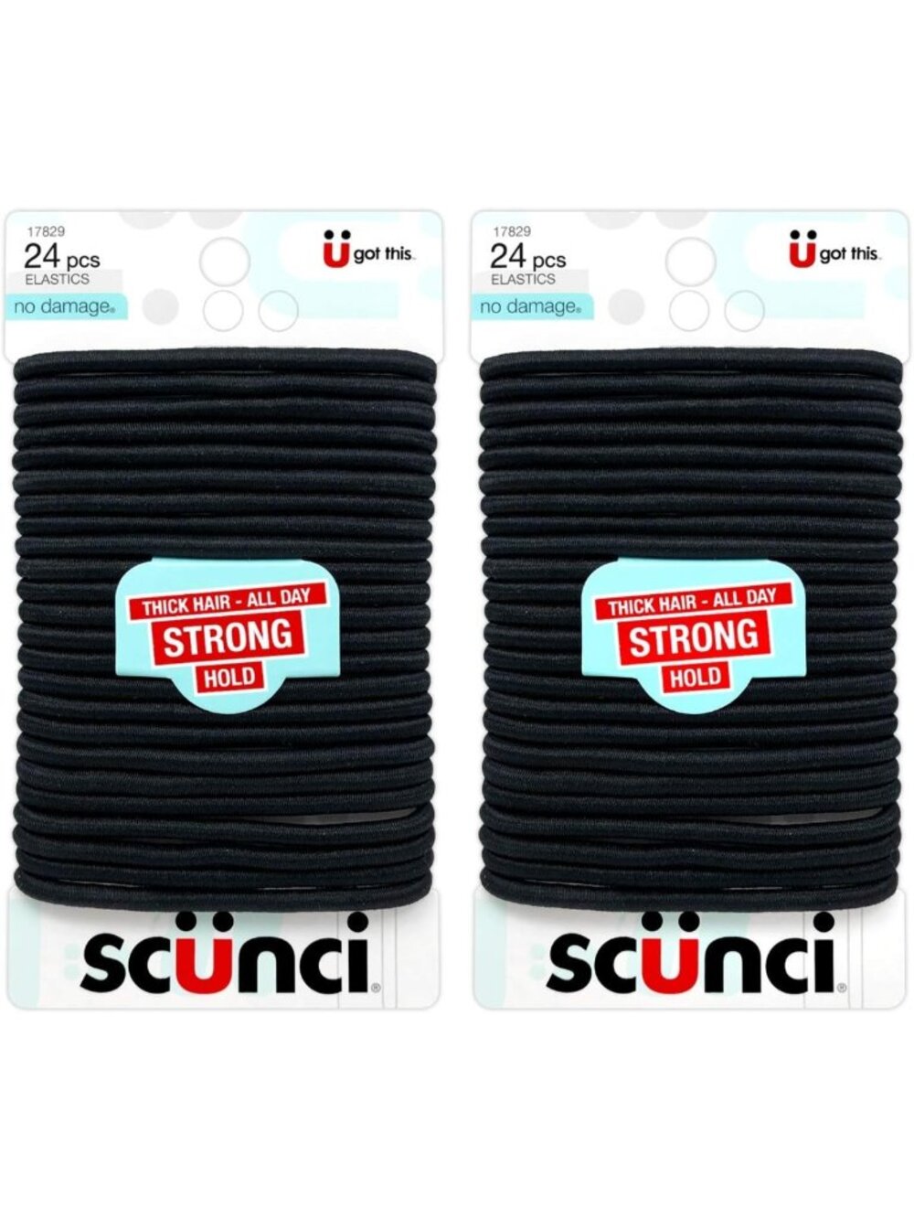 Thick Black Hair Elastics, No-Damage Hold, 5mm, 24-Piece Pack (2-Pack)